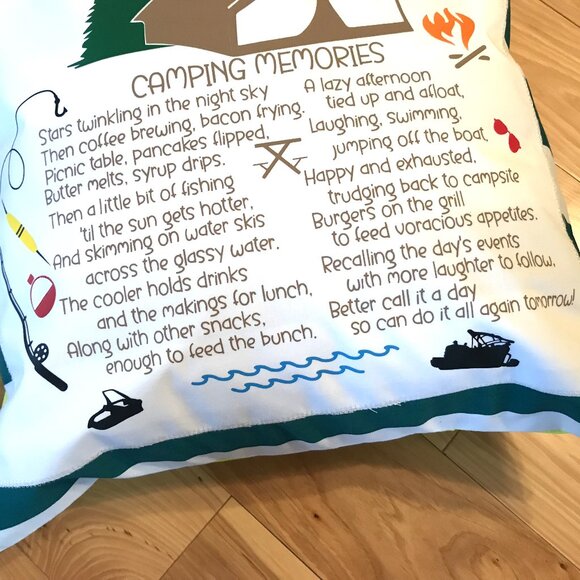 Lake House Pillow Cover: Tent Camping Memories Poem, Cabin Decor, 18 x 18 inches - Picture 5 of 10